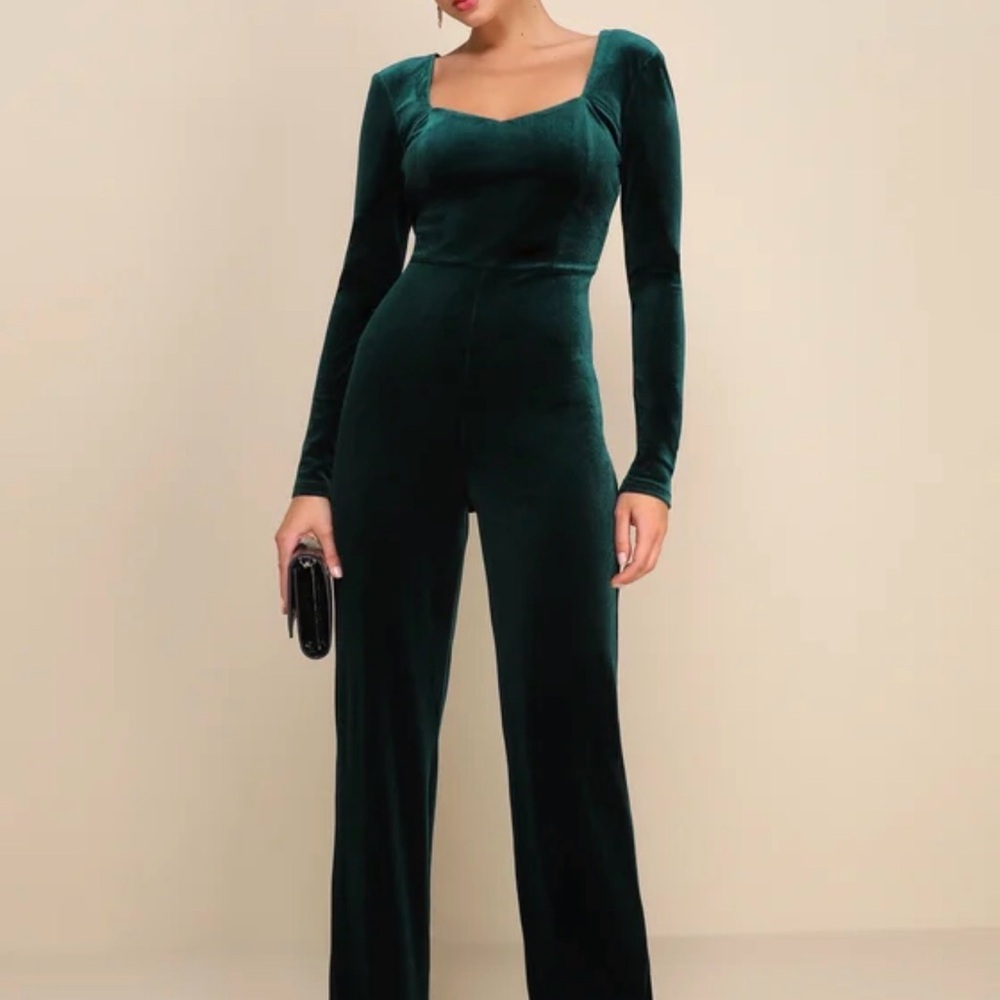 Lulu's Dark Green Velvet Jumpsuit $80